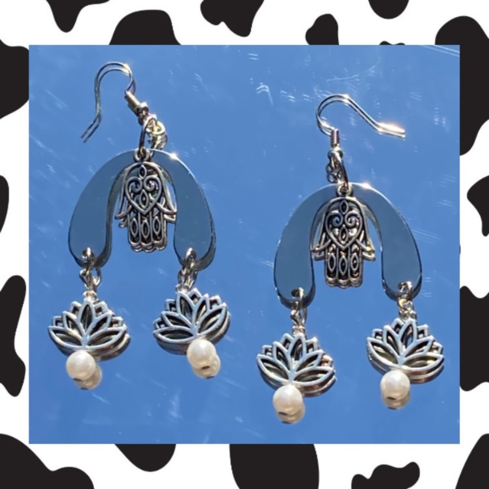 Boho Silver and Pearl Dangly Earrings